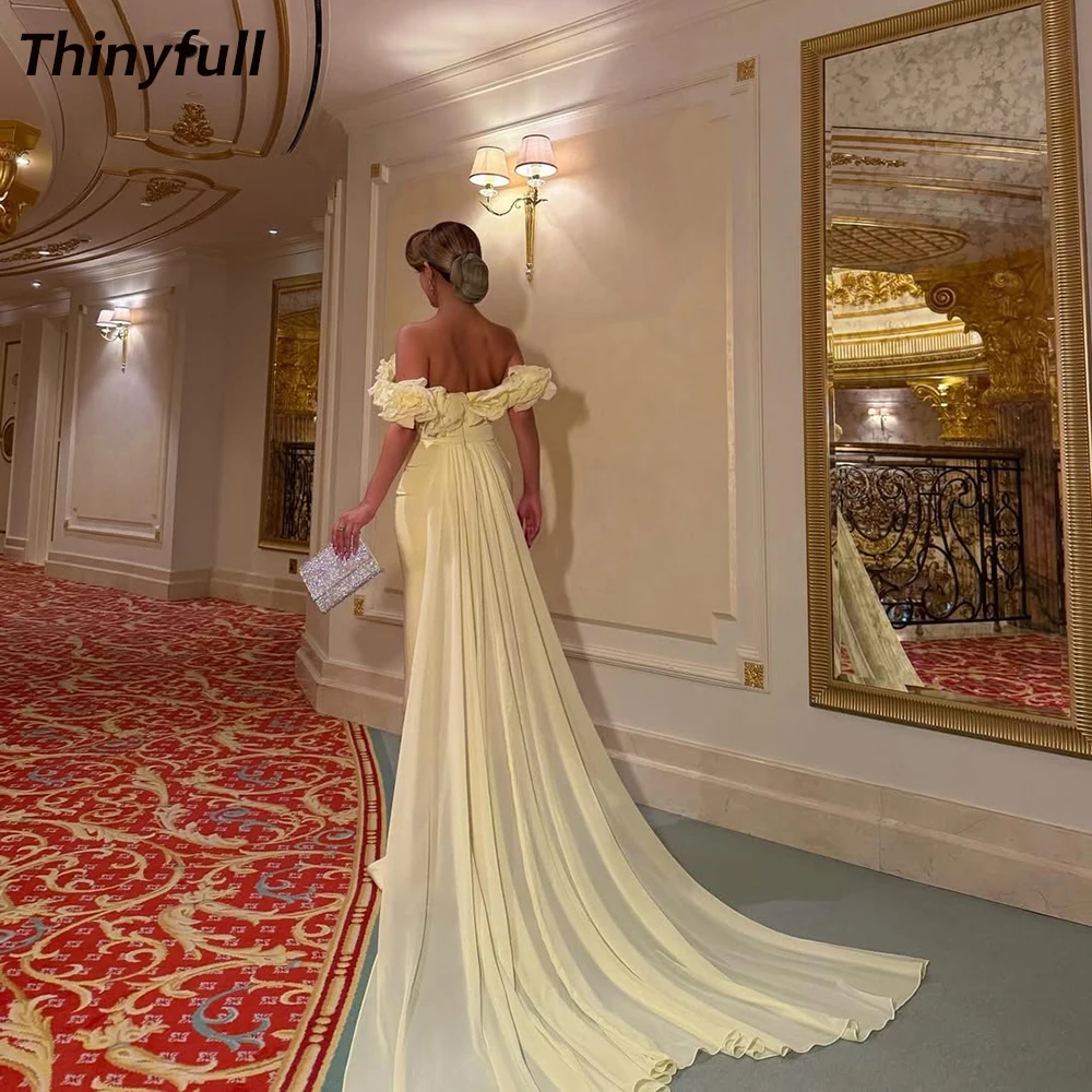 

Thinyfull Mermaid Off Shoulder Prom Dress Satin/Chiffon Arabic Formal Party Gown Long Evening Dress Robe De Soirée Customized