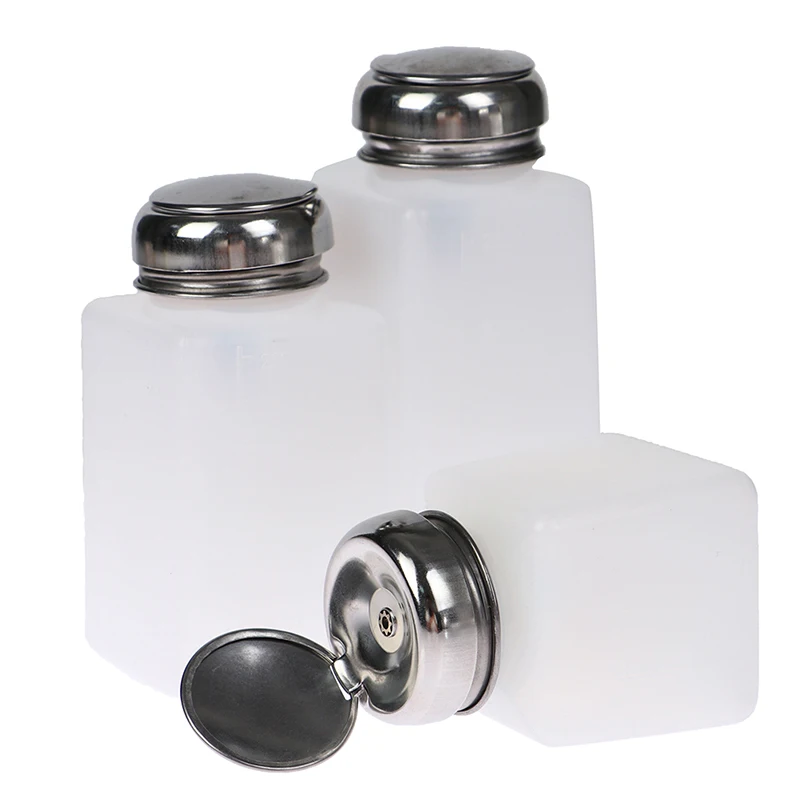 Frascos de Acetona para Limpeza de Esmalte em Gel UV Líquido para Nail Art 100/200/250ml, Frasco Vazio Recarregável com Bomba Dosadora para Removedor de Esmalte