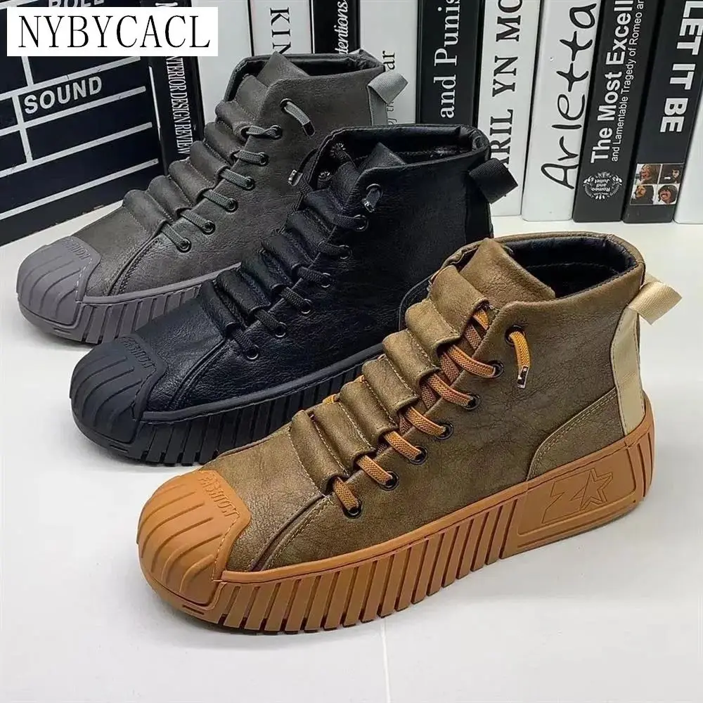 

2023 Autumn Winter Men's Chelsea Boots Increased Lace-Up Casual Faion Snow Boots ort Tube PU Leather eepskin Inner
