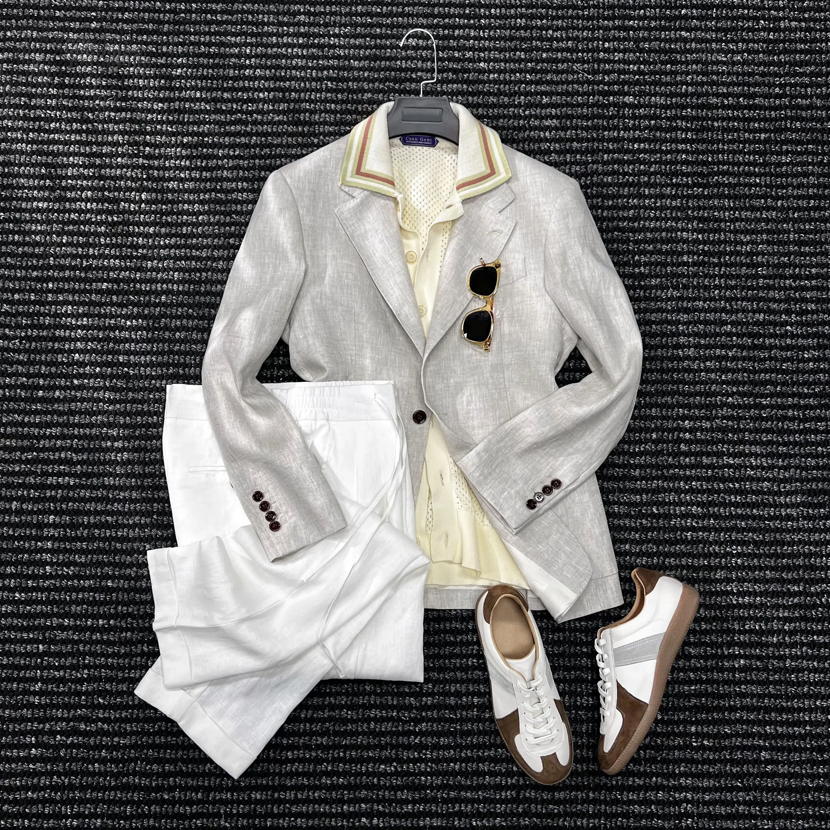 100% linen unstructured semi-lined suit men's casual spring and summer suit tide