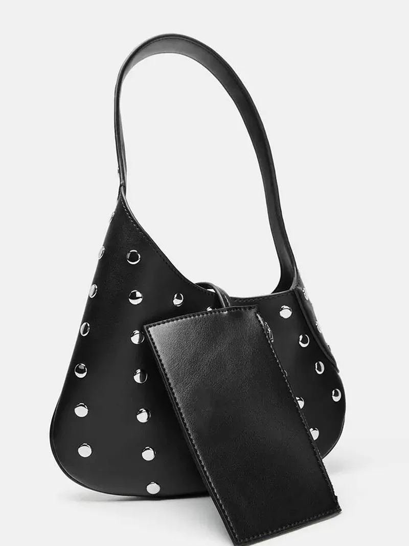 Trendy Rivet Underarm Bag Shoulder Bag Fashionable Handbag Personality Cross-Border Style PU Material Work Shopping Travel