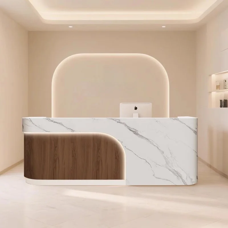 

Chic Contemporary Reception Desk with Storage Solutions for Business Office Front Lobby Furniture Modern Hotel Reception Counter