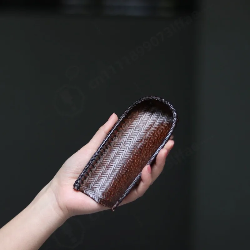 Handmade Distressed Bamboo Tea Scoop Handwoven Tea Leaf Holder Ceremony Accessory Oriental Tea Craft Household Table