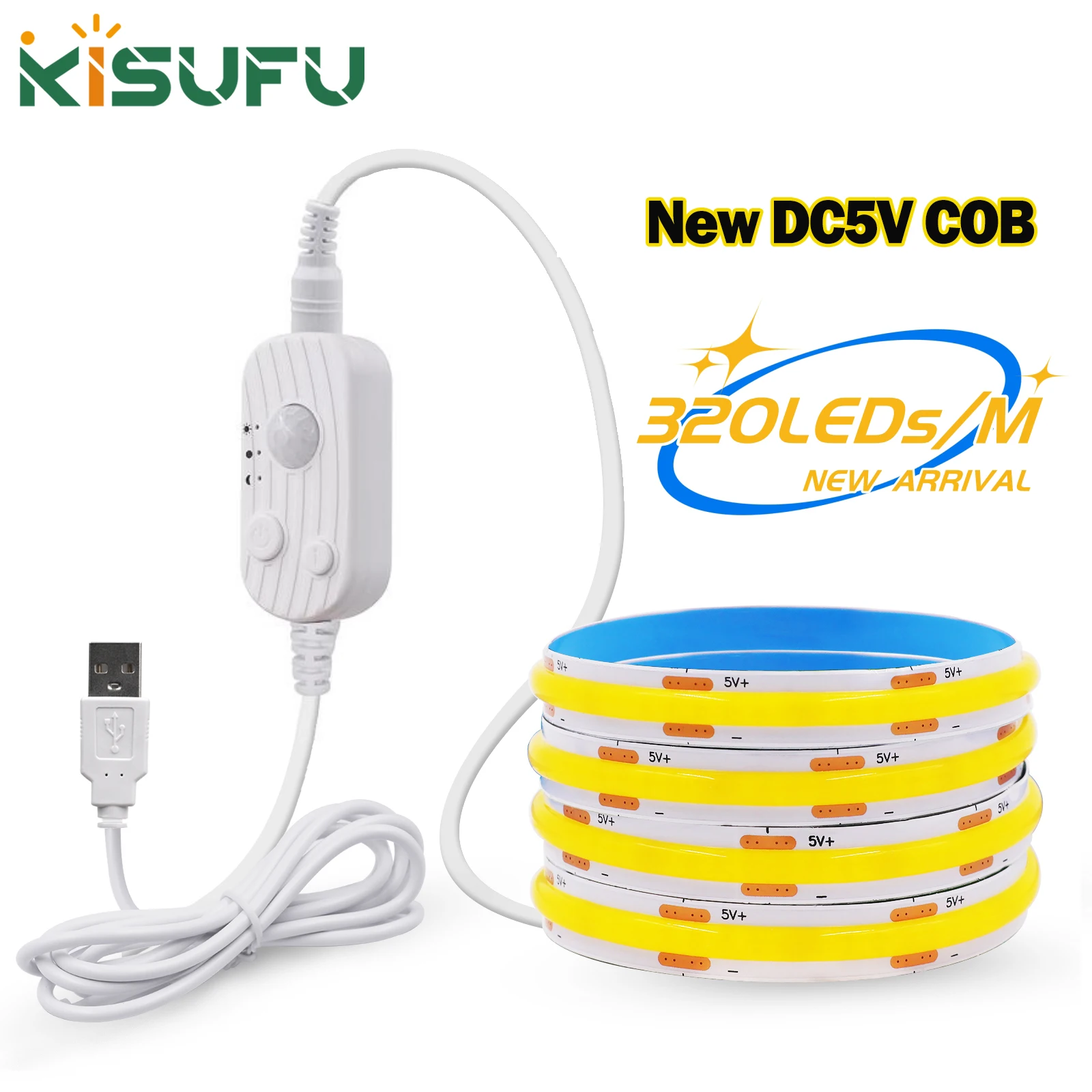 LED COB Light Strip Motion Sensor USB/AAA Battery Powered Warm Natural White 5V 320LEDs/M Flexible Ribbon Rope LED Cabinet Light