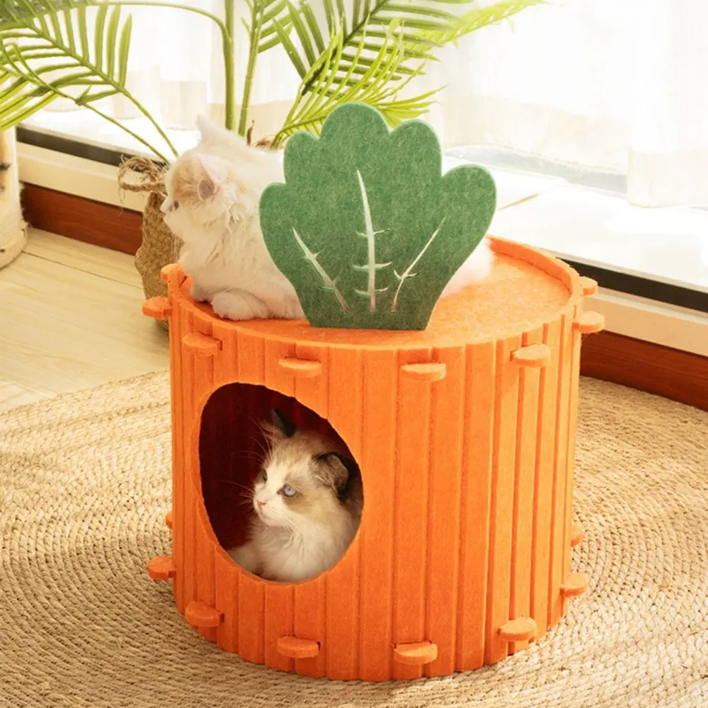 

Cat House Carrot Nest Felt Semi-Enclosed Cat House Kitten Climbing Double-Layered Removable Pet Beds Furniture Cat Accessories