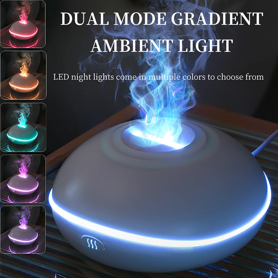 2024 Simulated Flame Aroma Diffuser Essential Oils Mist Sprayer Air Humidifier Diffuser 7 Colorful Night Lights for Home Office