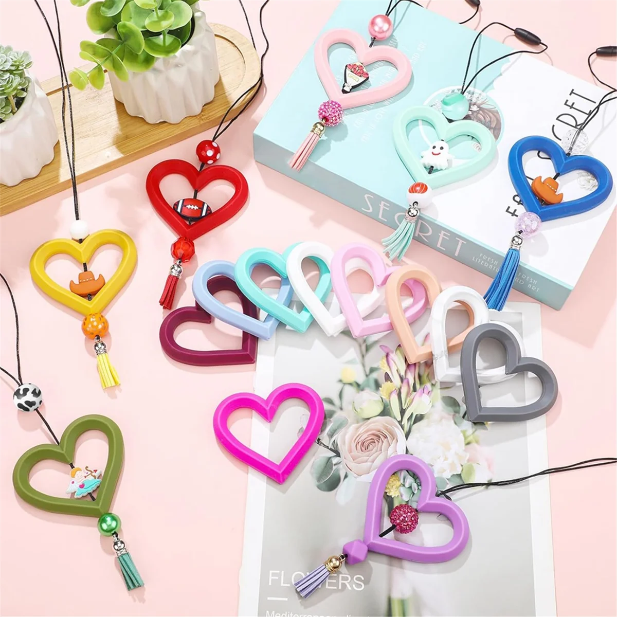 

ABLQ 16 шт. силиконовые кольца из бисера 65 мм силиконовое кольцо из бисера круглая силиконовая петля для бусин с 2 отверстиями (сердце)