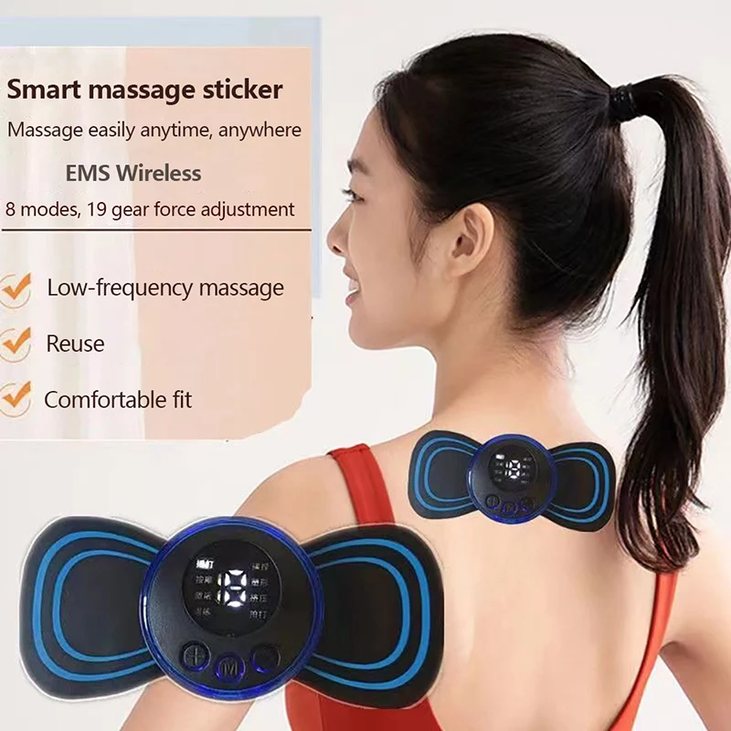 Portable EMS Neck Stretcher Electric Massager 8 Mode Cervical Massage Patch Shoulder Neck Pulse Muscle Stimulator Relief Pain