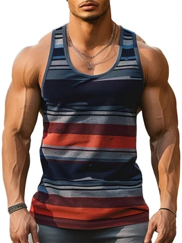 Striped Graphic Tank Top 4 Retro Striped Graphic Tank Tops For Men Fashion Casual Summer Sleeveless 3D Printed Vest Loose Crew Neck Quick Dry Sports Tees 4