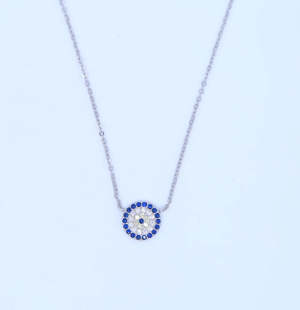 promotion New 925 sterling silver blue gold clear cz evil eye disco choker necklace