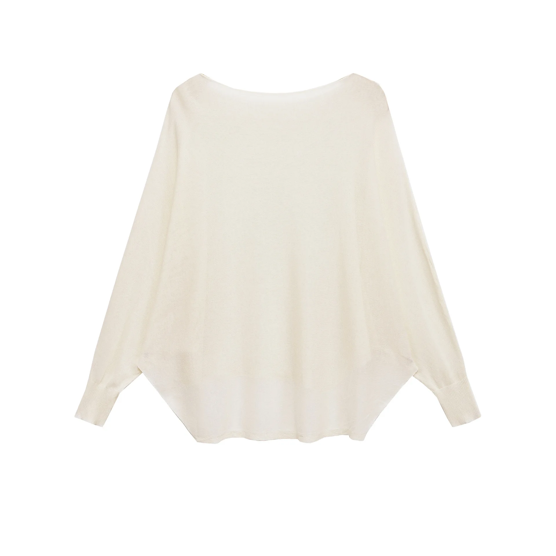 2025 New Beige Round Neck Long Sleeve Loose Knit Sweater Women Front Short Back Long Irregular Hem Fashion Top