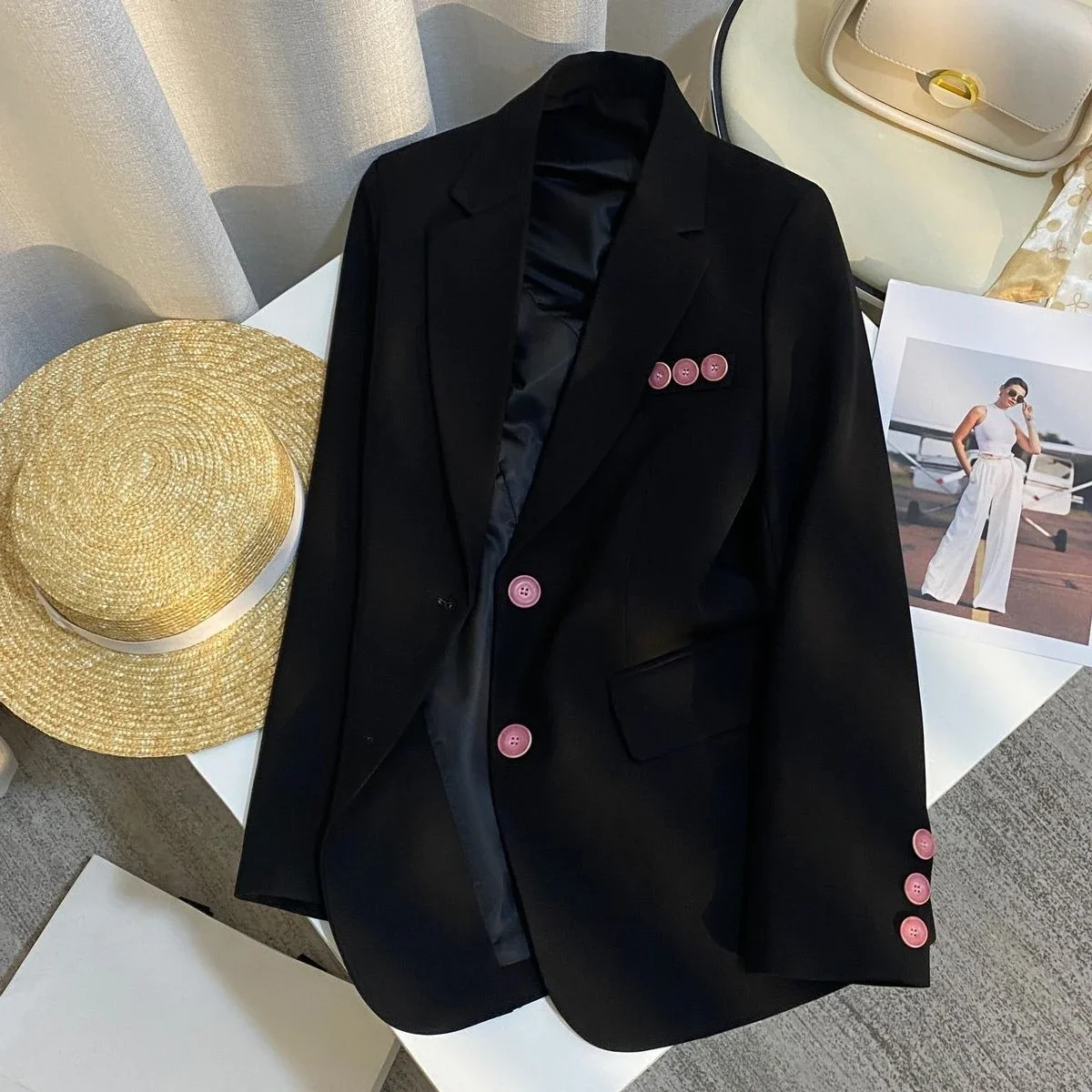 2026 Women Black Blazer Early Spring Designer Style Versatile Elegant Casual Suit Jacket Fashion Coat