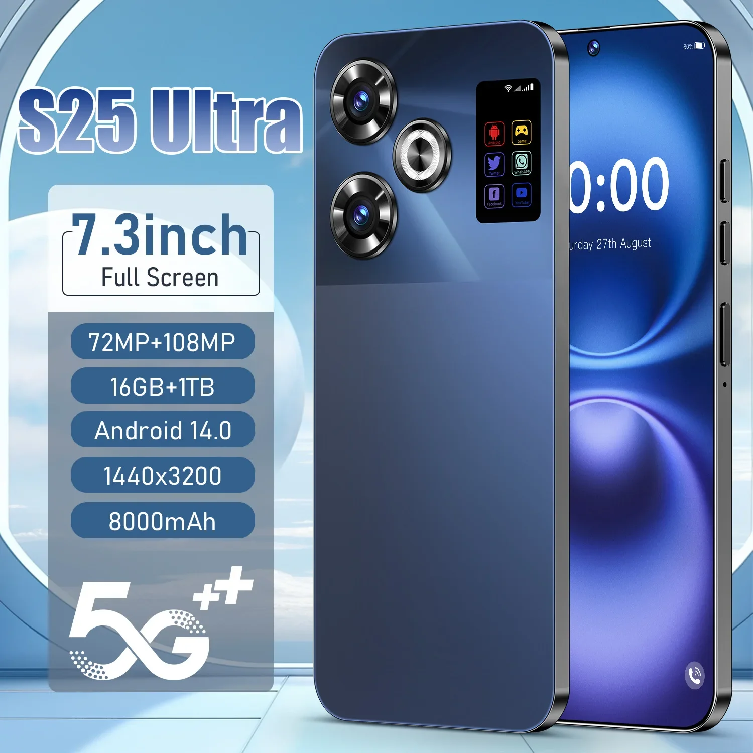 Cross-border Mobile Phone S25Ultra Smartphone 7.3-inch Large Screen 16 + 1T Mobile Phone Android Versão Global Original Cheap