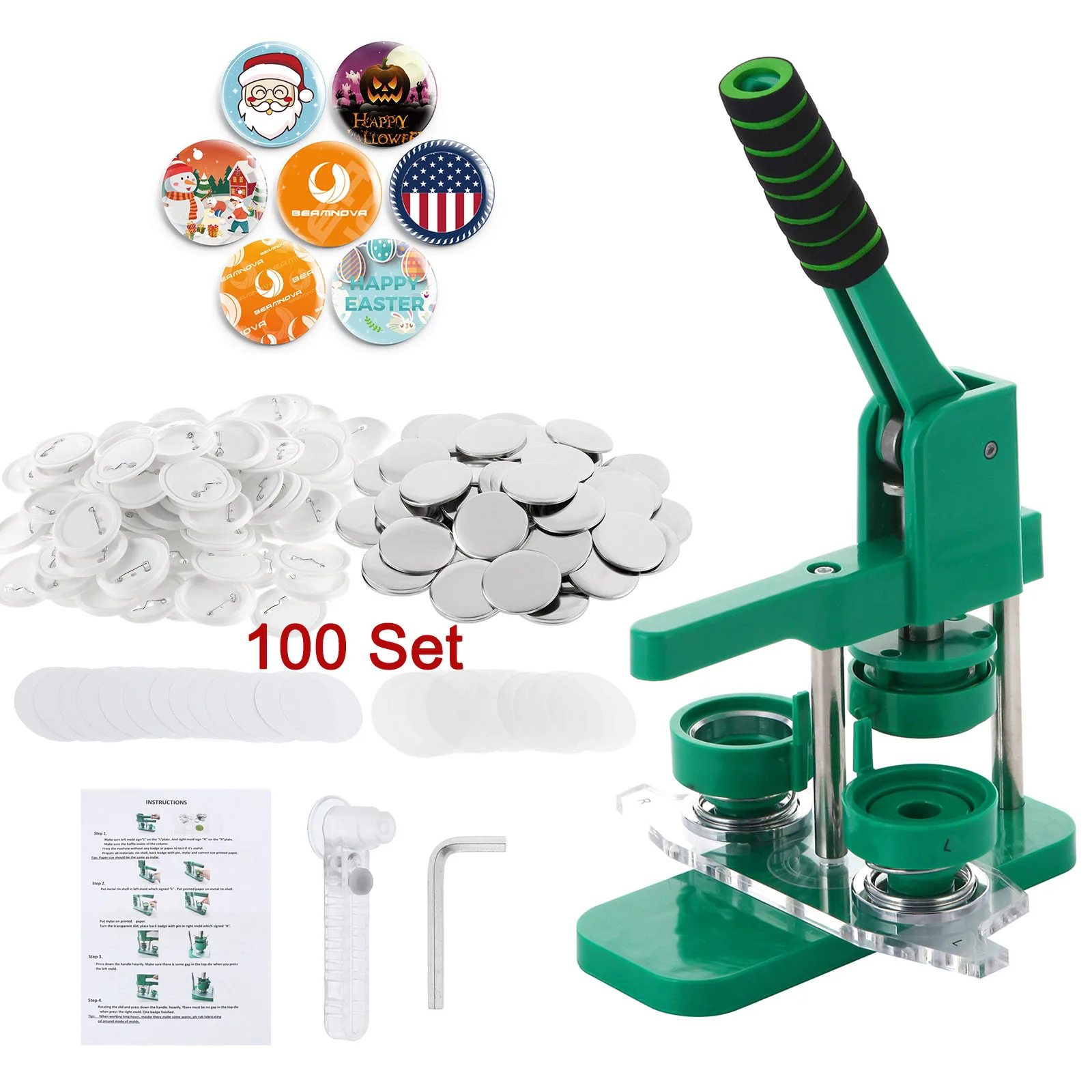 

Badge Pin Button Maker Machine 37mm 44mm DIY Badges Set Pin Button Punch Press Machine Kit With 100set Button Part Circle Cutter