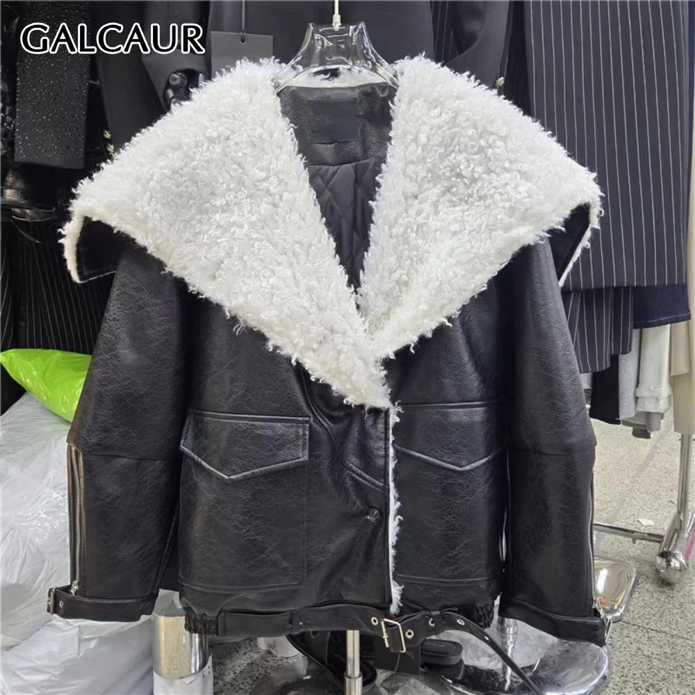 

GALCAUR Solid Spliced Pocket Chic Jacket Female Lapel Long Sleeve Loose American Retro Women's Jackets Autumn Style Fashion New