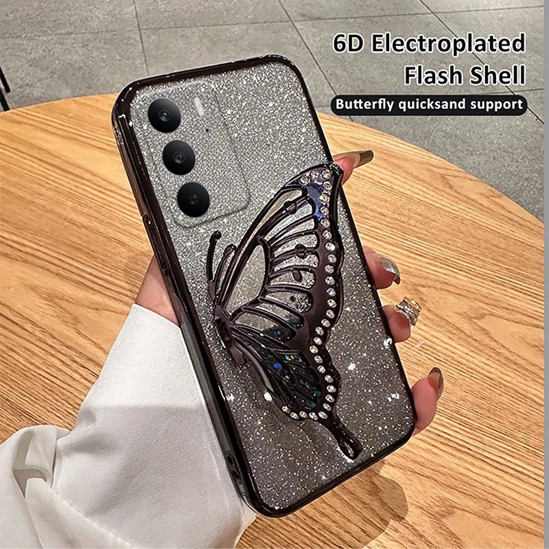 

Case For Realme C71 C75 C73 Liquid Sand Butterfly Phone Holder Shockproof Case for Realme C71 C73 C75