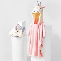 Hooded Kids Bath Towel 70*130cm Ponchos Boys Girls Beach Towels Coral Fleece Wearable Child Bathrobe Water Absorbent Soft Blue