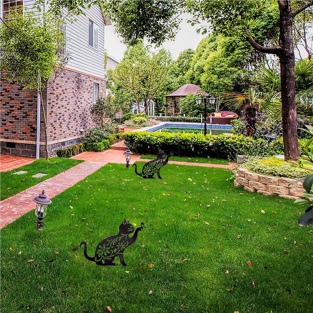 ภาพเงาแมวฝีมือประณีตลวดลายกลวงสวนเดิมพันอะคริลิคการตกแต่งศิลปะสนามหญ้าเครื่องใช้ในฟาร์มเครื่องประดับ