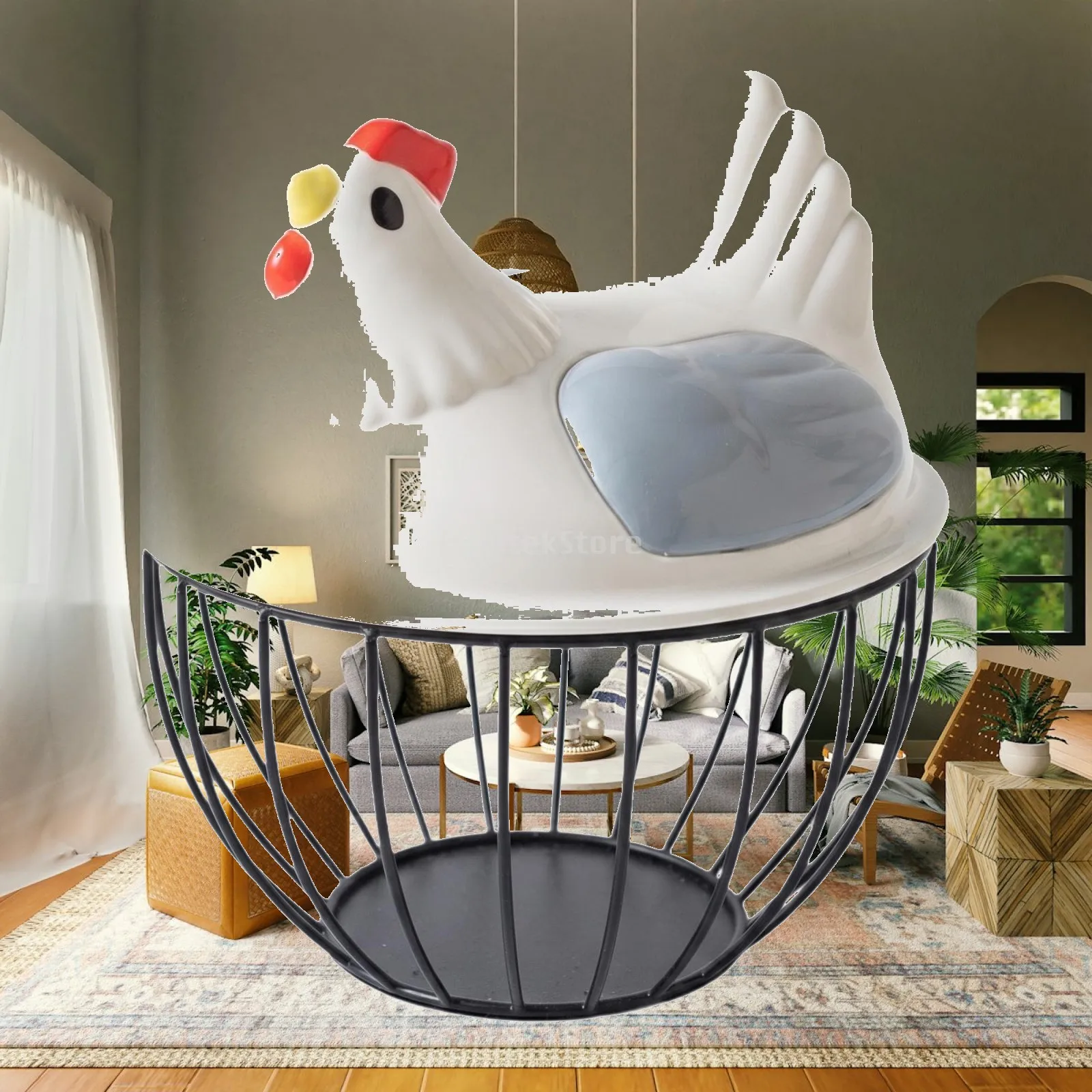 Metal Wire Chicken Egg Storage Basket Farmhouse Kitchen Decorative Holder for Fresh Fruits and Eggs