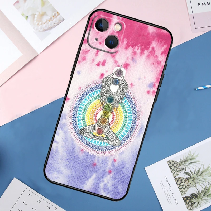 Etui na telefon Mandala Chakra Insist Yoga do iPhone 14 11 12 13 15 16 Pro Max Mini XS XR X Plus Soft Cover Capa — zdjęcie 4