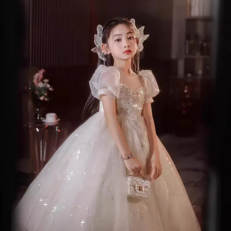Host Girl's Dress Summer High-end Light Luxury Niche Children's 10th Birthday Flower Girl Piano Performance Costume