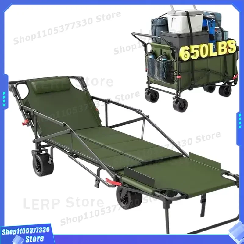 Outdoor Camping Folding Wagon Portable Heavy Duty Carbon Steel Oxford Fabric Four Wheel Storage Cart For Travel Picnic