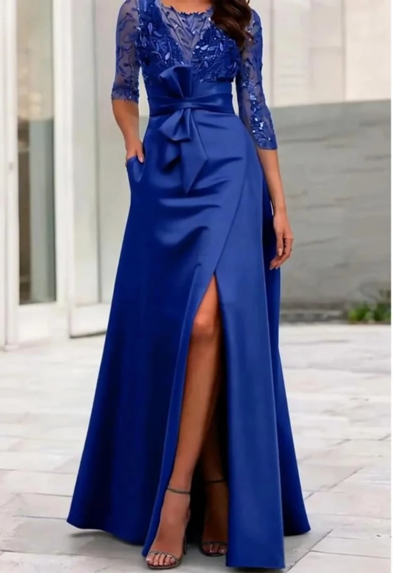 Robes mère de la mariée à manches mi-longues pour femmes, robe en Tulle à paillettes et feuilles pour l'hiver, robe de bal de mariage fendue