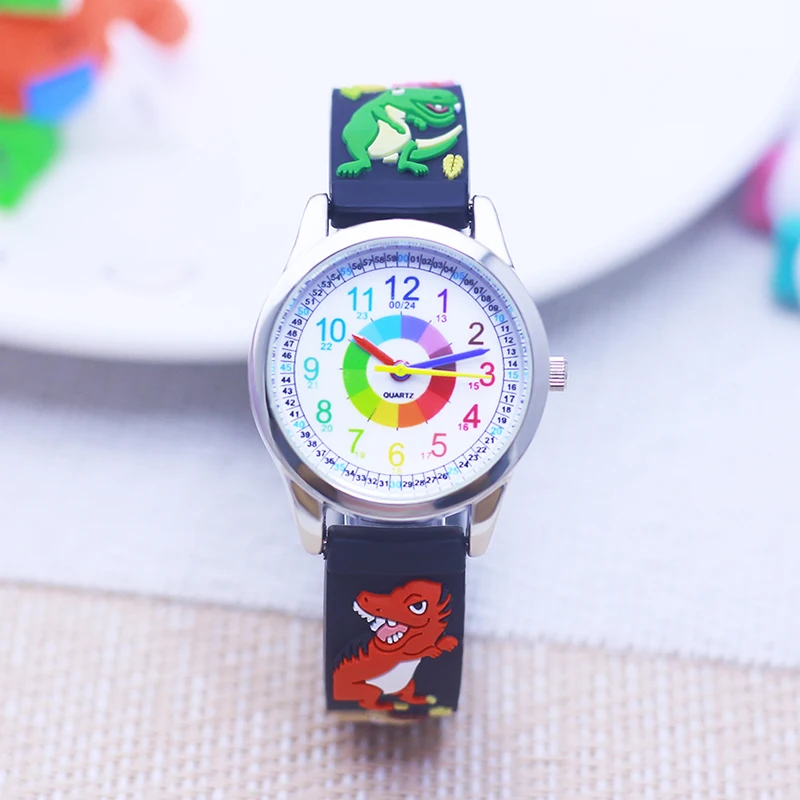 new children's boys girls kids items quartz wristwatch soft silicone strap digital cartoon dinosaur students learn time watches