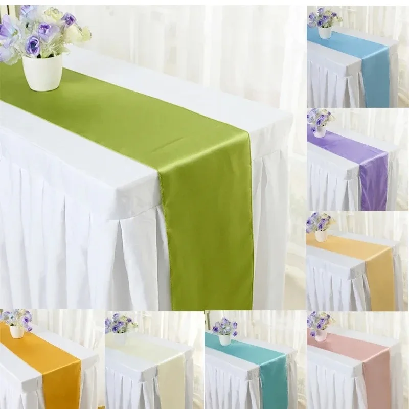 5PCS 30X275cm Wedding Satin Table Runner Party Supply Christmas Home Dining Luxury Table Decoration