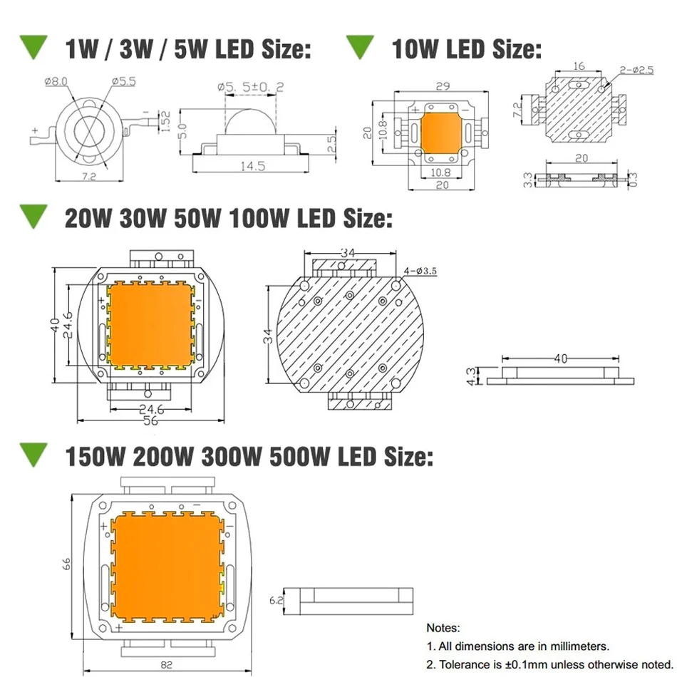 High Power LED Chip 3W 5W 10W 20W 30W 50W 100W Full Spectrum 380-840nm 12V/36V DIY Grow Light For Vegetable Fruit Plant