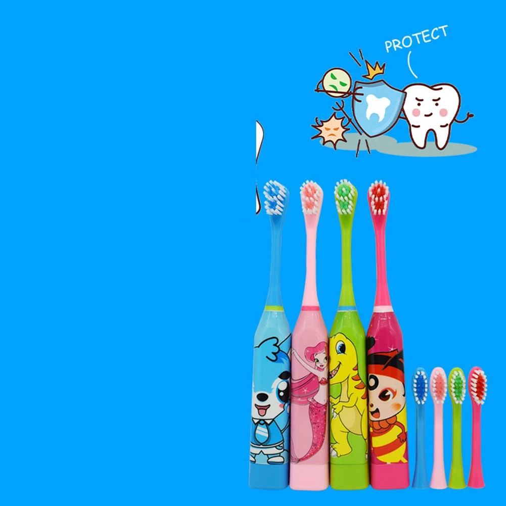 For Children Sonic Electric Toothbrush Cartoon Pattern with Replace the Tooth Brush Head Ultrasonic Toothbrush Green