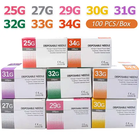 Bilashmart 100Pcs 25G 27G 29G 34G 33G 32G 31G 30G Painless Small Superfine Beauty Needle Disposable Injection Piercing Needles 1.5/4/6/13mm