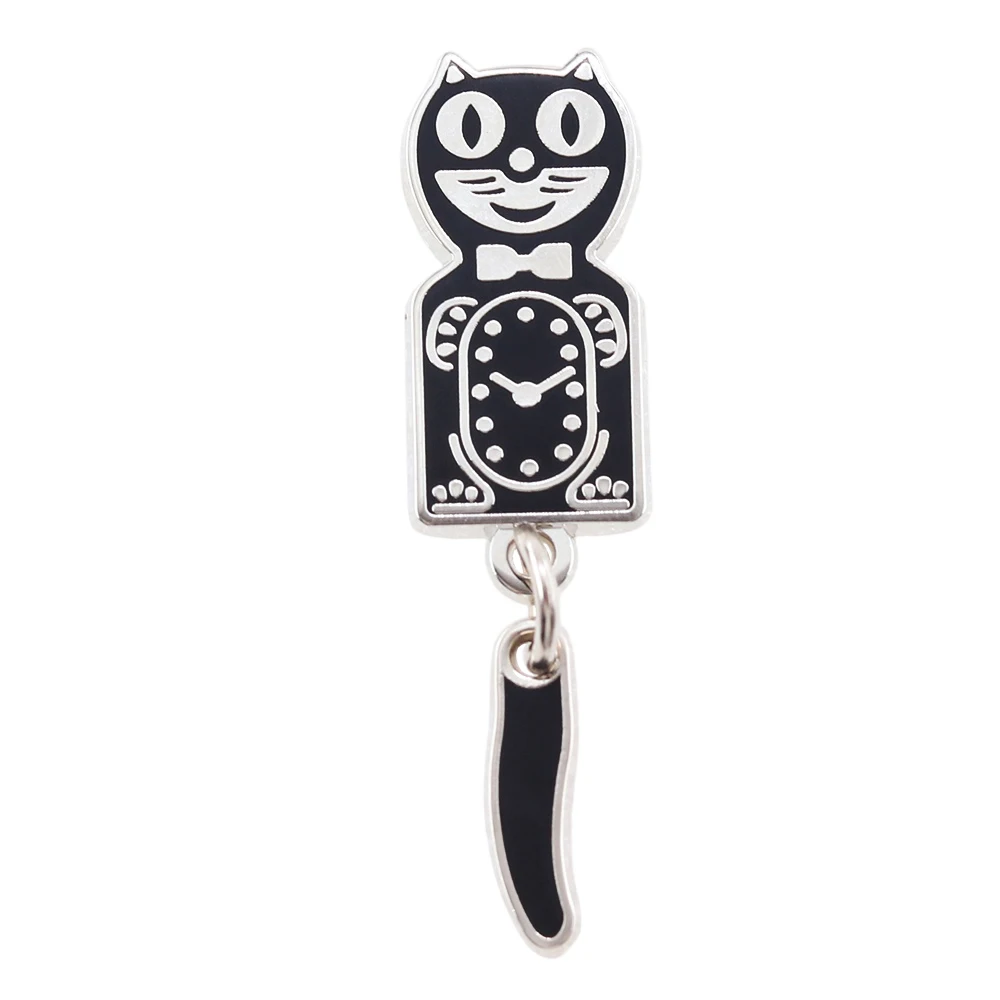 Retro Gentleman Kit-Cat Clock Schwarz Shakeable Kitty Tail Emaille Brosche Stilvolle künstlerische dekorative Anhänger Anstecknadel Abzeichen Zubehör