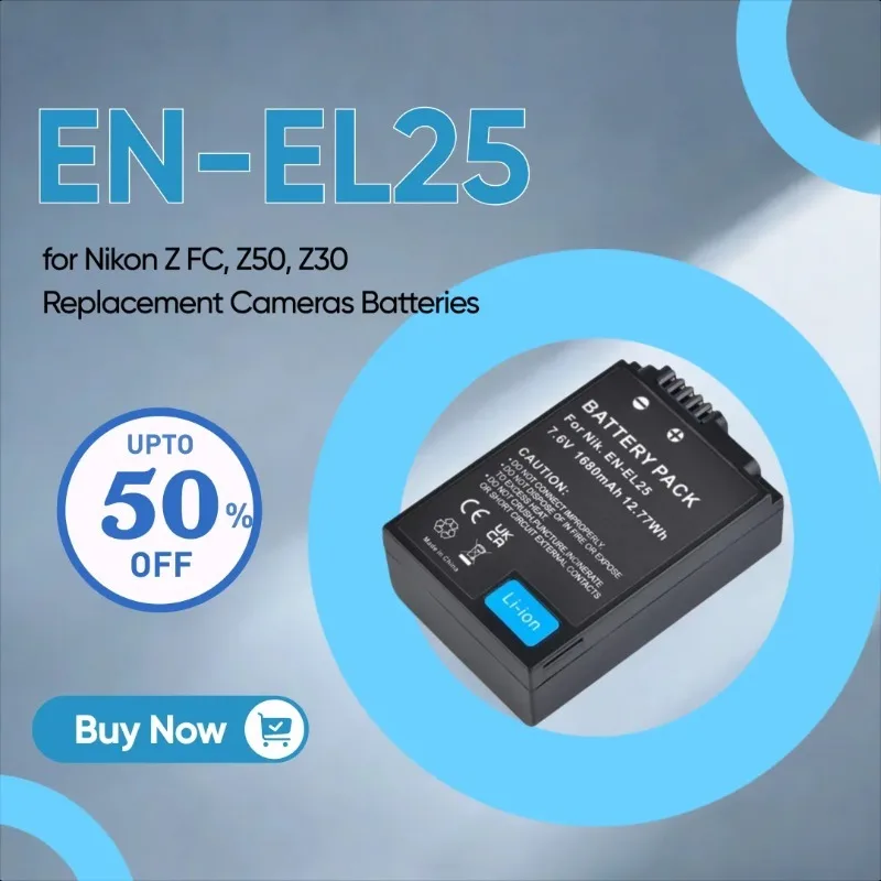 

High-capacity 1680mAh 7.6V EN-EL25 Camera Battery for Nikon Z FC, Z50, Z30 Replacement Cameras Batteries