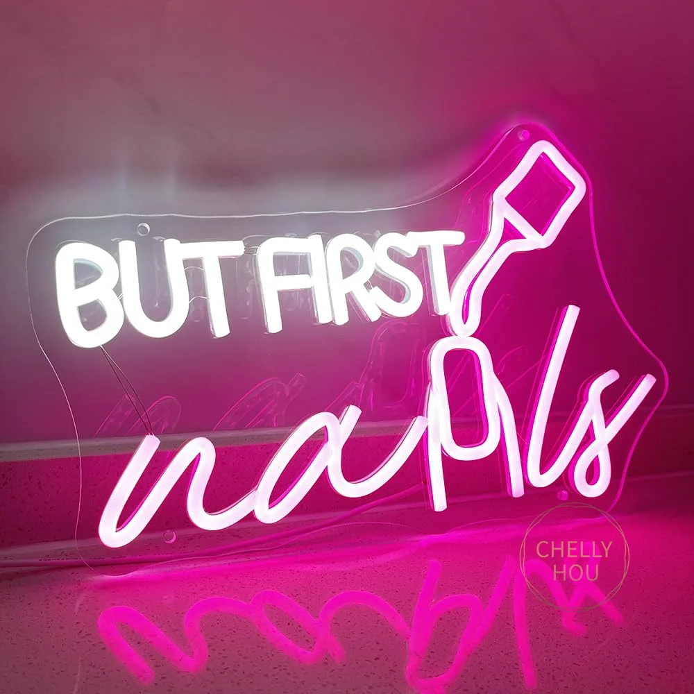 But First Nails Neon Sign LED Light Signs for Nail Salon Beauty Room Wall Decor USB Neon Lights Room Decor Aesthetic Store Decor