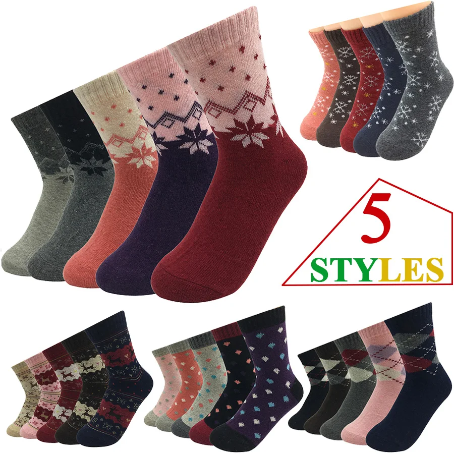 5 paia/lotto calzini di lana donna caldo inverno neve motivo floreale cervo Cashmere calzini caldi signore ragazze regalo di natale 5 stili