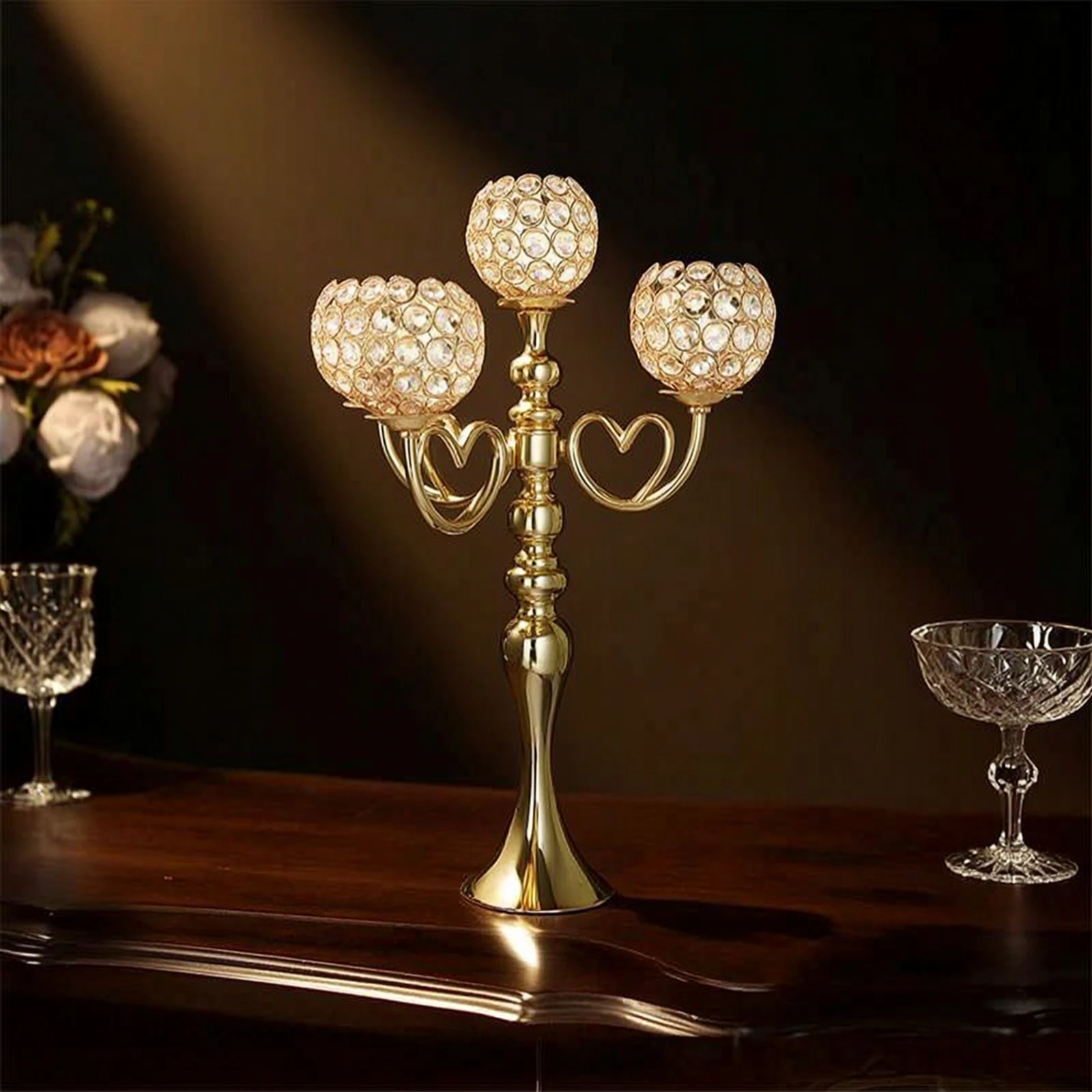 Candelabra with Crystal Beads Decorative Candelabra Centerpiece Candle Holder with Crystal Bowls Shiny for Wedding Planners view 5