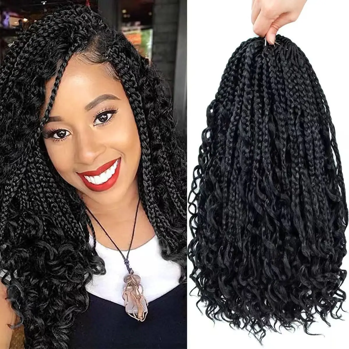 Boho Box Braids Crochet Hair Bohemian Crochet Box Braids with Curly Ends Hippie Braids Braiding Hair Goddess Box Braids