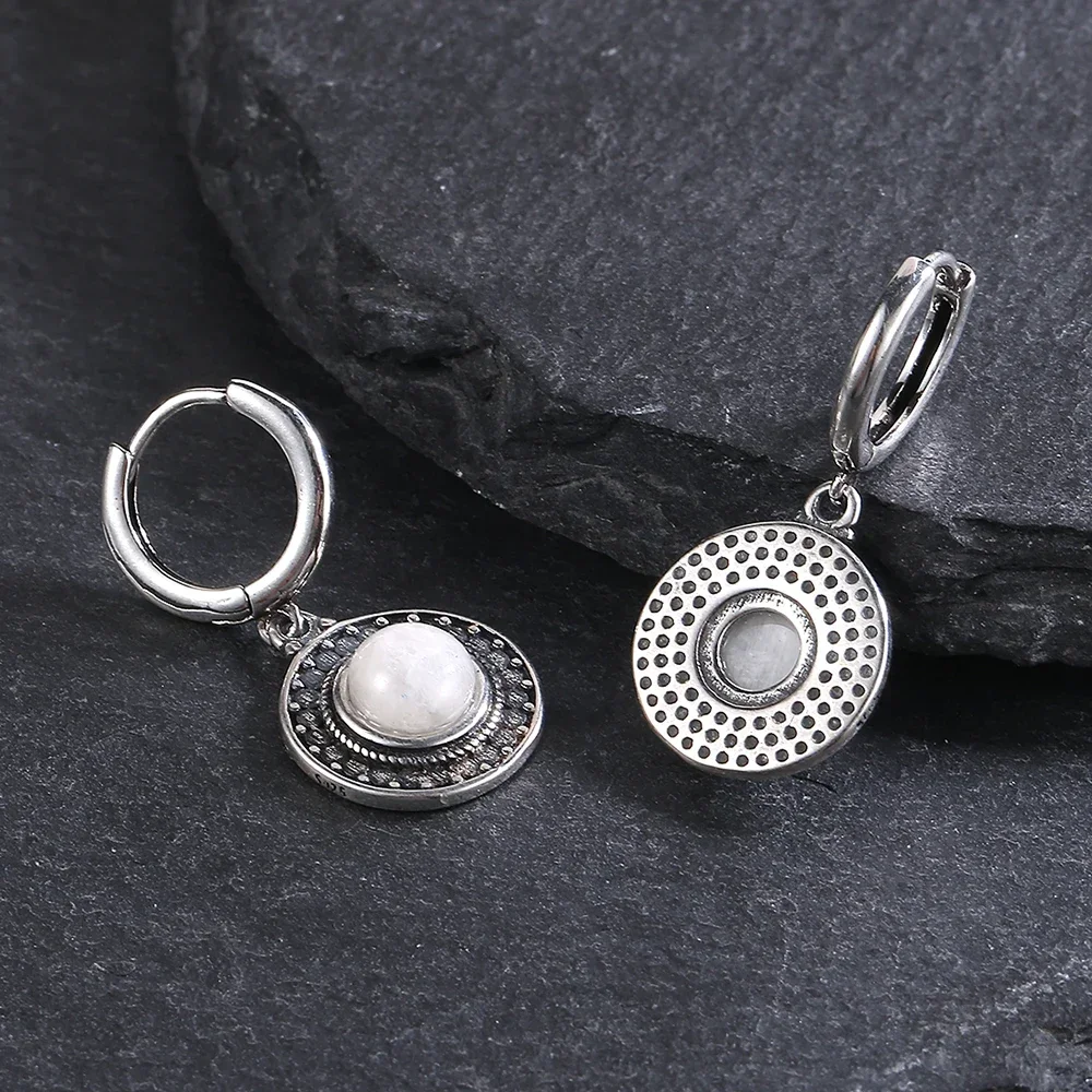 Vintage Jewelry Natural Round Moonstone Earrings S925 Silver Simple Fashion Wedding Party Anniversary Gift for Women 6