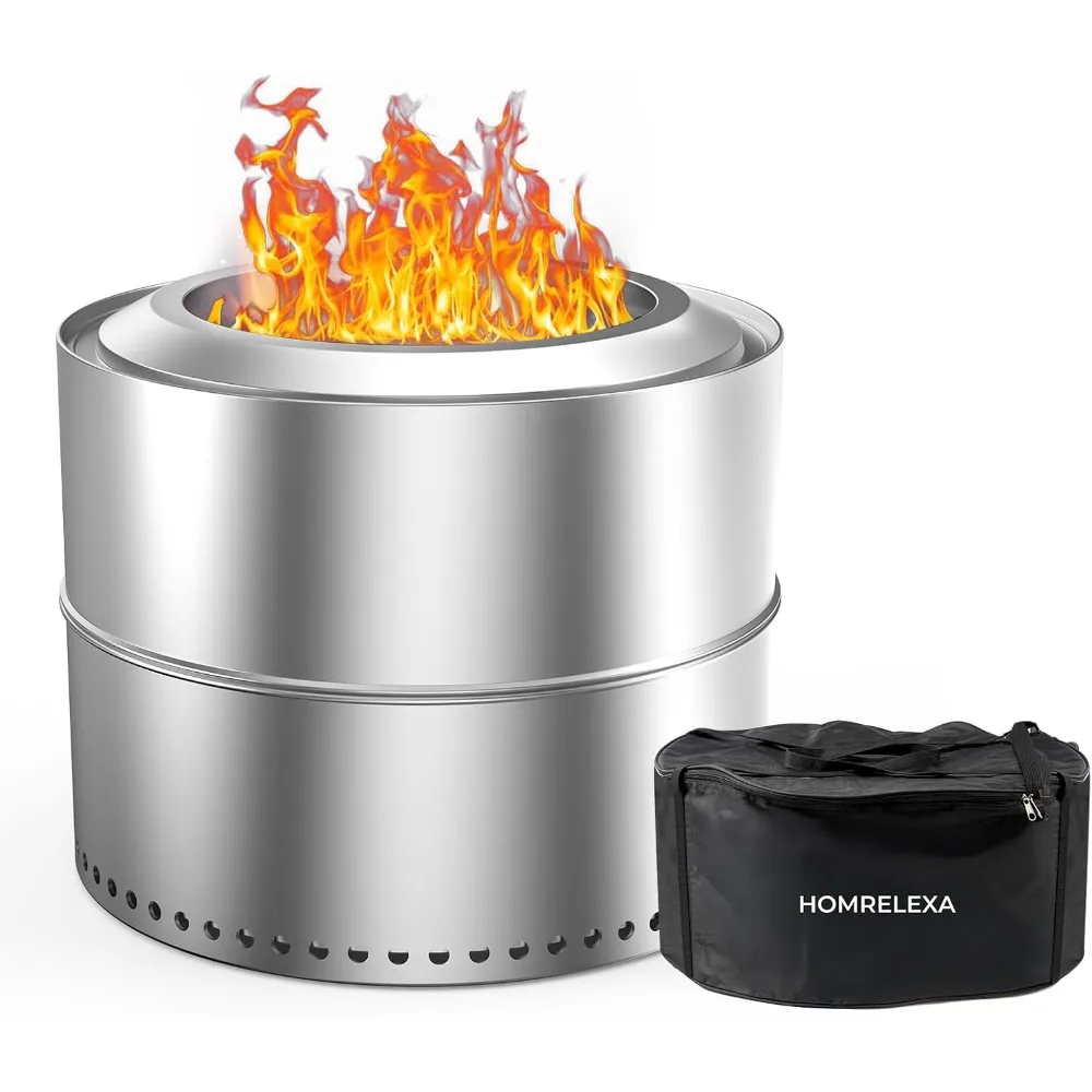 

20 inch Smokeless Fire Pit, Outdoor Stainless Steel Smokeless Firepit, Wood Burning Fire Pits for Camping Backyard Patio Garden