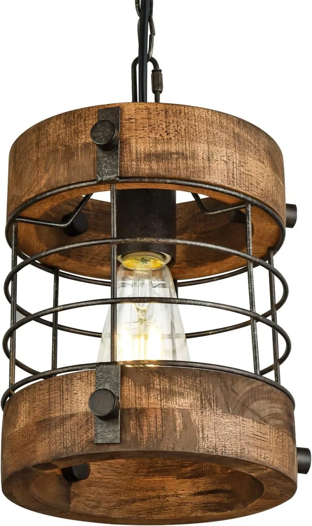 

Retro Industrial Metal and Wood Chandelier Light Fixture for Kitchen Island Foyer Hallway Bar Dining Room Restaurant