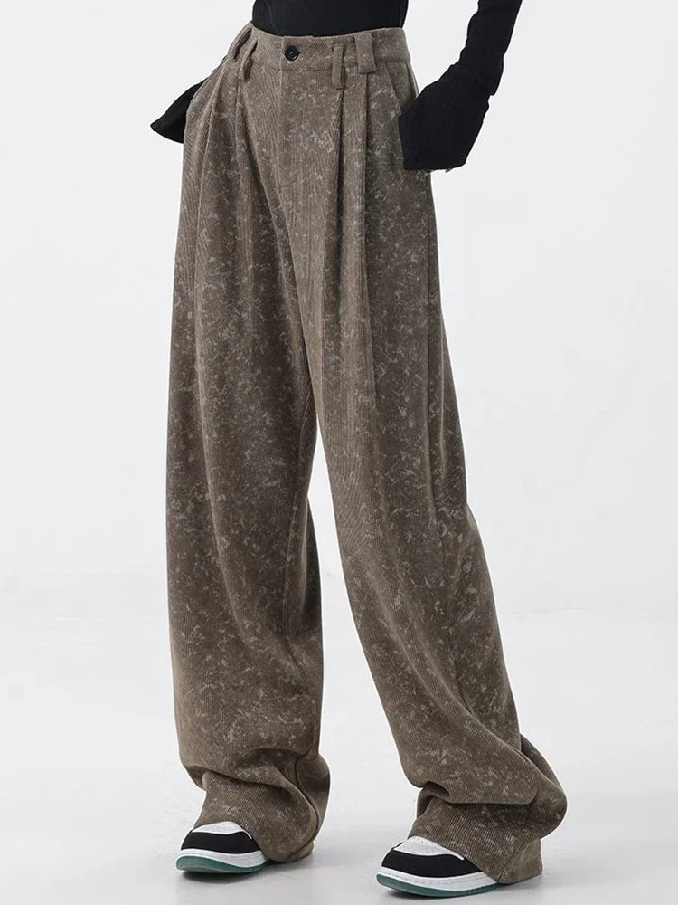 

Zoki Y2K Tie Dye Corduroy Pants Women Streetwear Vintage High Waist Trousers Harajuku Casual American Loose Bf Wide Leg Pants