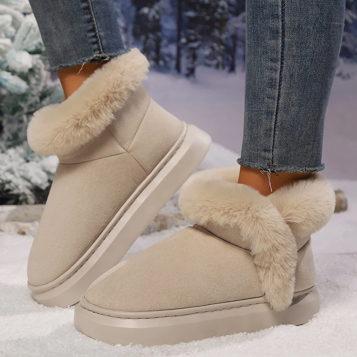 Newwinter Wear-resistant Comfortable/fashionable Boots Flat-soled Plus Velvet Snow Boots Thick-soled Mid-calf Warm Women's Shoes