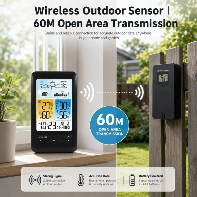 Indoor and Outdoor Temperature and Humidity Meter Weather Forecast Weather Station Perpetual Calendar Home Thermometer