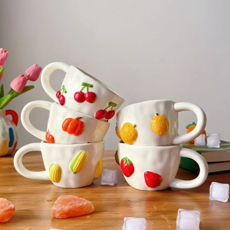 

Cute Strawberry Shaped Handmade Ceramic Mug High Beauty Juice Breakfast Cup Easy Home Handheld Milk Coffee Cup Home Accessories
