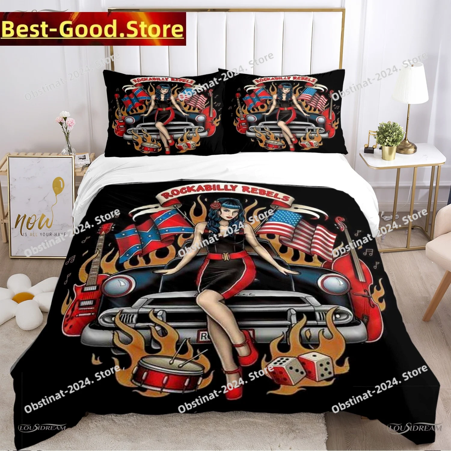 

Rockabilly Hip Hop Music Duvet Cover Comforter Bedding sets Soft Quilt Cover and Pillowcases for Teens SingleDoubleQueenKing