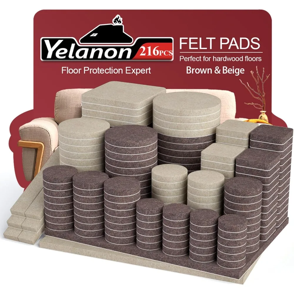 

Felt Furniture Pads for Hardwood Floors -216 Pcs Premium Felt Pads for Chair Legs, Floor Protectors for Furniture, Beige