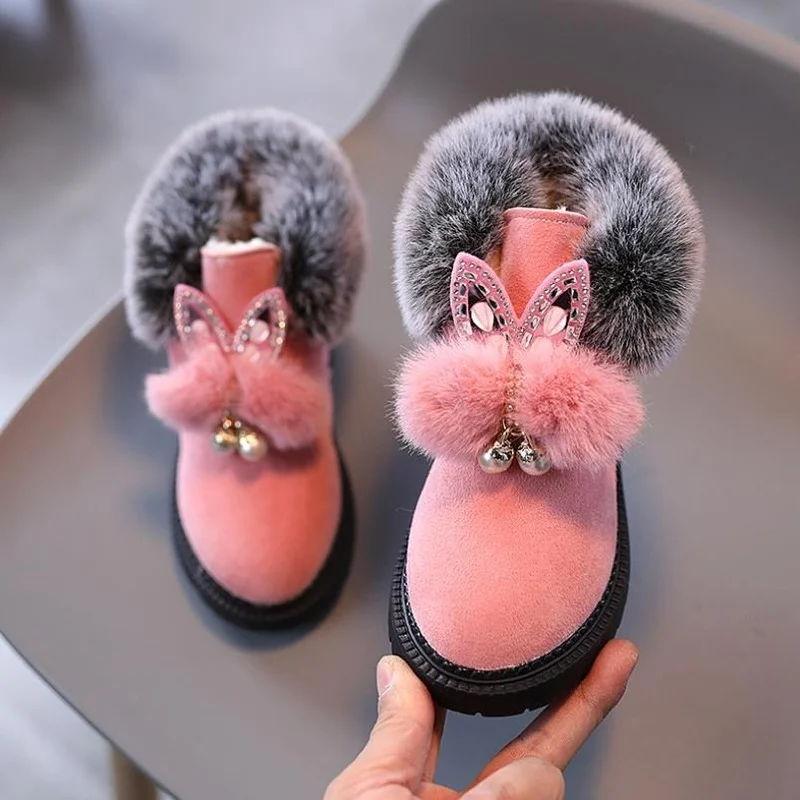 2022 Toddler Girl Boots Kids Winter Shoes for Boys Soft Bottom Student Fur Snow Boots Children Leather Shoes Plush