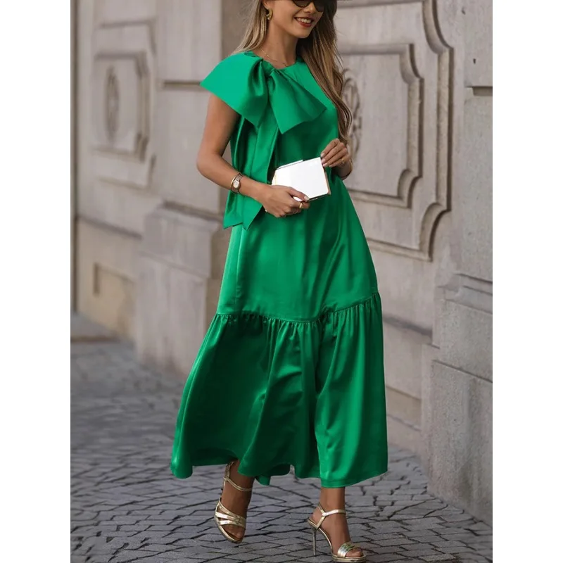 เซ็กซี่หลวมค็อกเทลปาร์ตี้เกสต์การรับรองชุดราตรีชุดราตรี Clubwear Elegant ผู้หญิง Bow Ruffle ชุดยาว