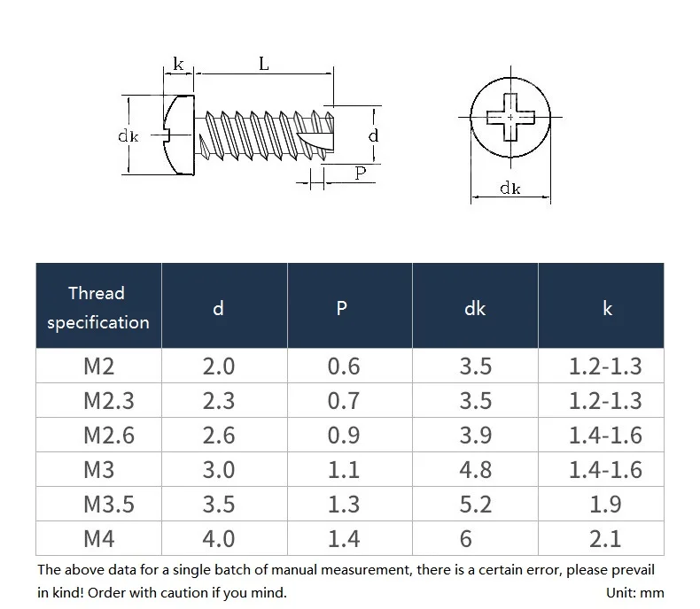 M2 M2.3 M2.6 M3 M3.5 M4 304 / Black / Nickel Plated PT Phillips Cross Recessed Pan Round Head Tail-Cut Self Tapping Wood Screw